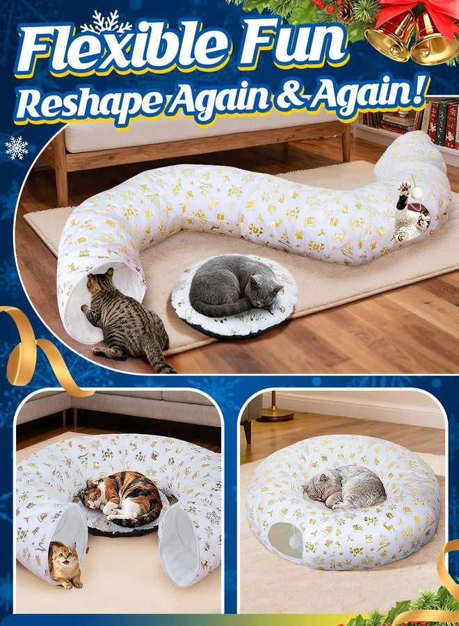 Beeplove Cat Tunnel Christmas Tree Skirt - White & Golden Cat Donut Bed, Christmas Tree Protector from Cats, Xmas Cat Gifts Accessories - Image 4